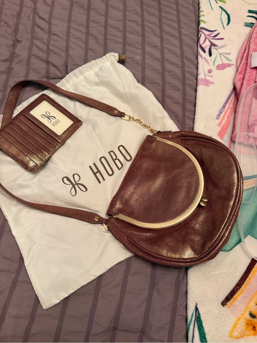 HOBO Brown Leather Hobo Bag with Gold Accent Frame
